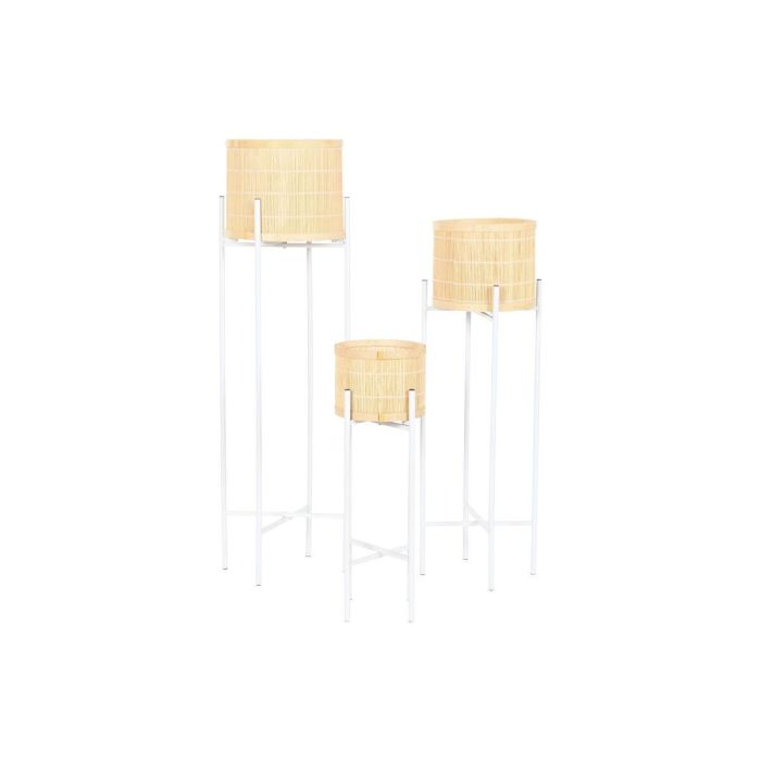 Macetero Home ESPRIT Blanco Natural Metal Bambú 31 x 31 x 103 cm (3 Piezas) 1 Macetero Home ESPRIT Blanco Natural Metal Bambú 31 x 31 x 103 cm (3 Piezas) 1
