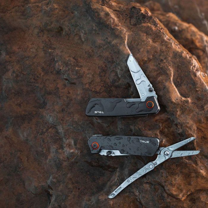 True Herramienta 2 en 1 Cutter y Tijeras con Hoja de 7 cm y Tijeras de 4 cm, Acero Inoxidable y Mango de Aluminio 2