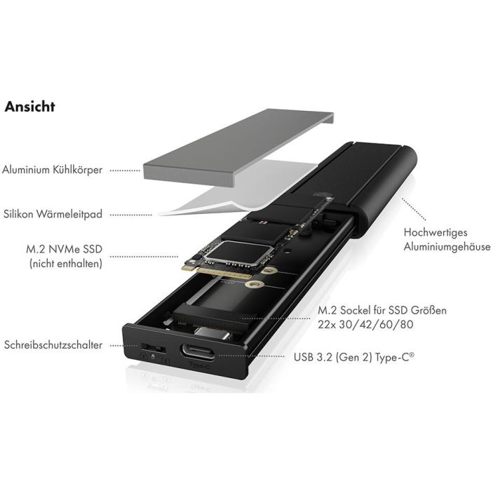 ICY BOX IB-1807MT-C31 Externes USB-C 3.2 Gehäuse für M.2 NVMe SSD mit Schreibschutz 9