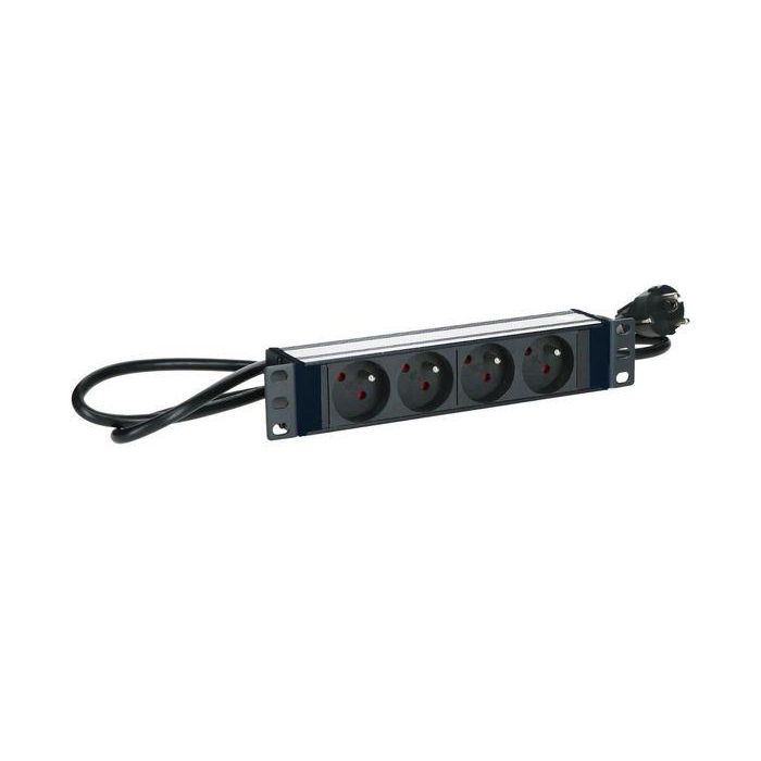 Lanview Regleta de Enchufes para Rack 1U 10 pulgadas - 4 Tomas Francesas - Aluminio - Cable 2m