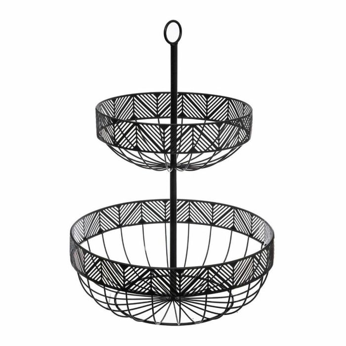 Secret Of Gourmet Frutero de dos pisos metálico negro, base grande Ø30cm, base pequeña Ø22cm, alto 42cm