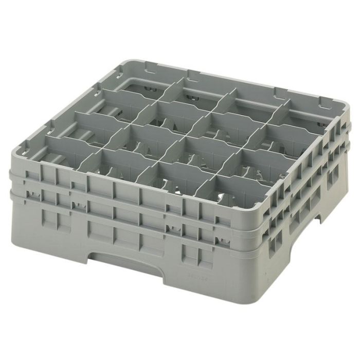 CAMBRO - 16S534-151 - Cesta de lavado 16 comp. 2 alturas - 10,9 cm Ø máx. - alt. máx. 14,9 cm - 50 x 50 x 18,4 cm - Gris claro