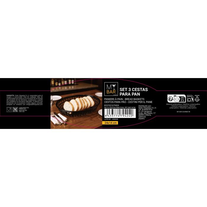 Inde Set 3 Cestas Pan Oval Pp 24x14x4 cm, 18g, 2.38 kg (24 Unidades) 11