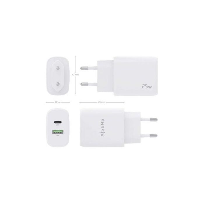 Cargador de Pared Aisens A110-0758/ 1xUSB Tipo-C/ 1xUSB/ 25W 3 Cargador de Pared Aisens A110-0758/ 1xUSB Tipo-C/ 1xUSB/ 25W 3