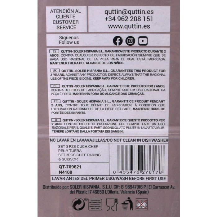 Quttin Set 3 Piezas Cuchillo Chef, Pelador y Tijeras Nero - 35 x 19 x 3 cm (12 Cajas) 4