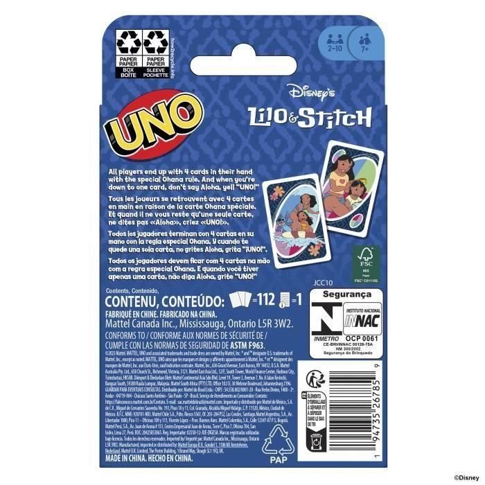 UNO Jcc10 Juego de Cartas Clásico Disney Lilo y Stitch con gráficos inspirados. Incluye Regla Especial 'Ohana'. Edad +7 años. 4 UNO Jcc10 Juego de Cartas Clásico Disney Lilo y Stitch con gráficos inspirados. Incluye Regla Especial 'Ohana'. Edad +7 años. 4