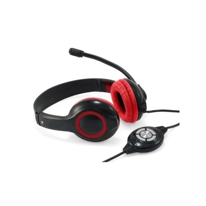 Conceptronic Auriculares Estéreo con Micrófono Flexible USB Rojo - Cable 2m para Llamadas/Música/Videoconferencias