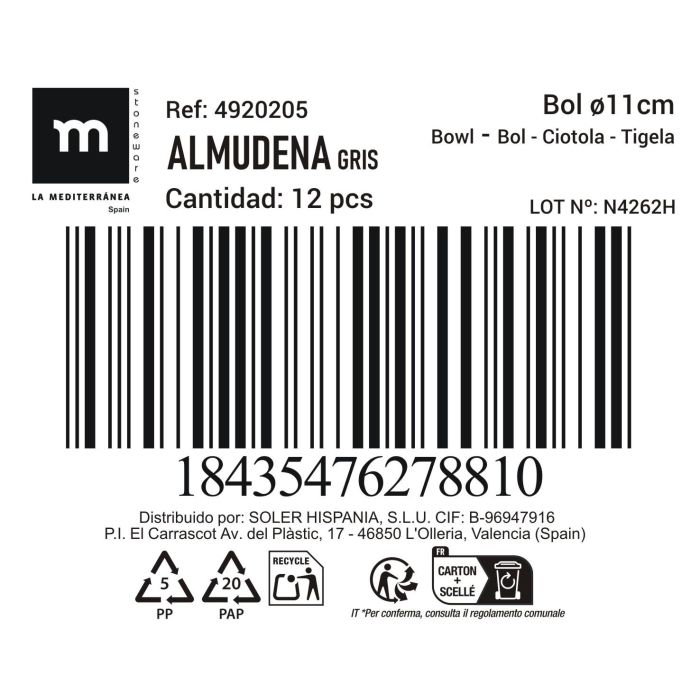 Bol Gris Almudena Ø11 cm - Inde (48 Unidades) 2 Bol Gris Almudena Ø11 cm - Inde (48 Unidades) 2