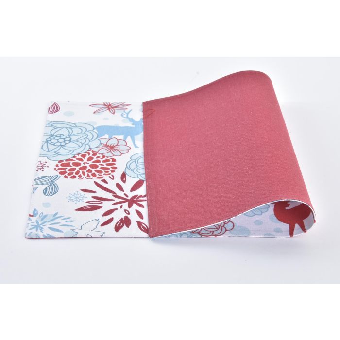 DKD Home Decor Mantel Individual Navideño Moderno con Diseño Reno y Flores Azul Celeste Rojo 45x30 cm Pack 12 Unidades Poliéster 2