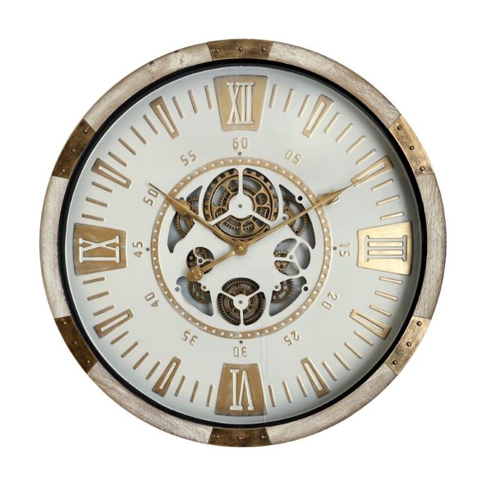 DKD Home Decor Reloj de Pared Urban de Abeto y Cristal Blanco Natural 63x63x8 cm con Movimiento
