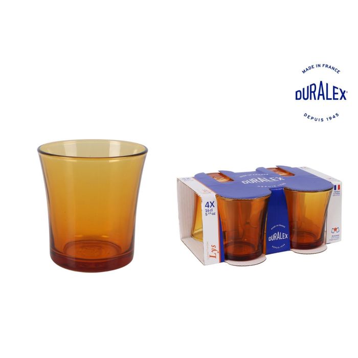Duralex Set de 4 Vasos de 16 cl Colección Ambar Modelo Lys, Medidas 7 x 7 x 7.5 cm (12 Cajas)