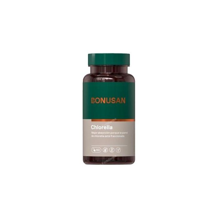 BONUSAN Chlorella 60 Cápsulas Vegetales. Alga de agua dulce para función hepática normal. Pared celular rota para mejor absorción.