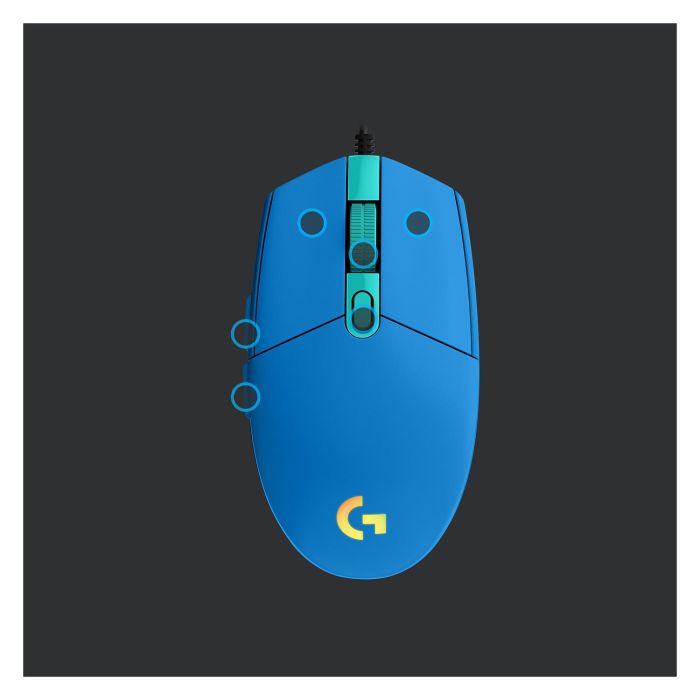 Logitech G203 Lightsync Gaming - Ratón óptico cableado USB, 8000 DPI, 6 botones, RGB, azul
