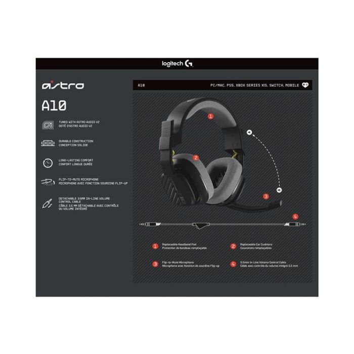 Logitech Auriculares con Micrófono Astro A10 Cableados para PC y Consolas con Control de Volumen y Silencio 6