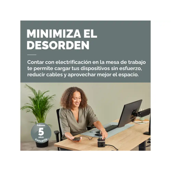 Fellowes Regleta Cubo Multienchufes 3 Tomas Corriente + 2xUSB-C + 1xUSB-A 2m Cable Negro 1