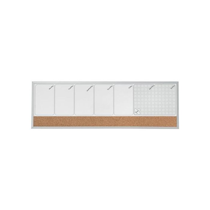 Nobo Planificador Semanal Magnético 585x190mm + Tablero de Corcho Horizontal - Borrado en Seco, con Rotulador y Accesorios