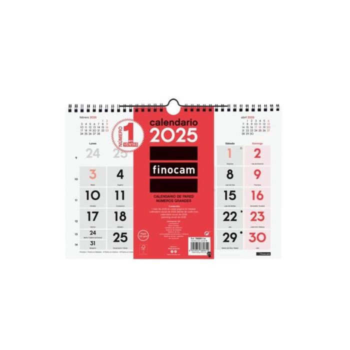 Finocam Calendario De Pared Números Grandes 300x300 mm Neutro 2025