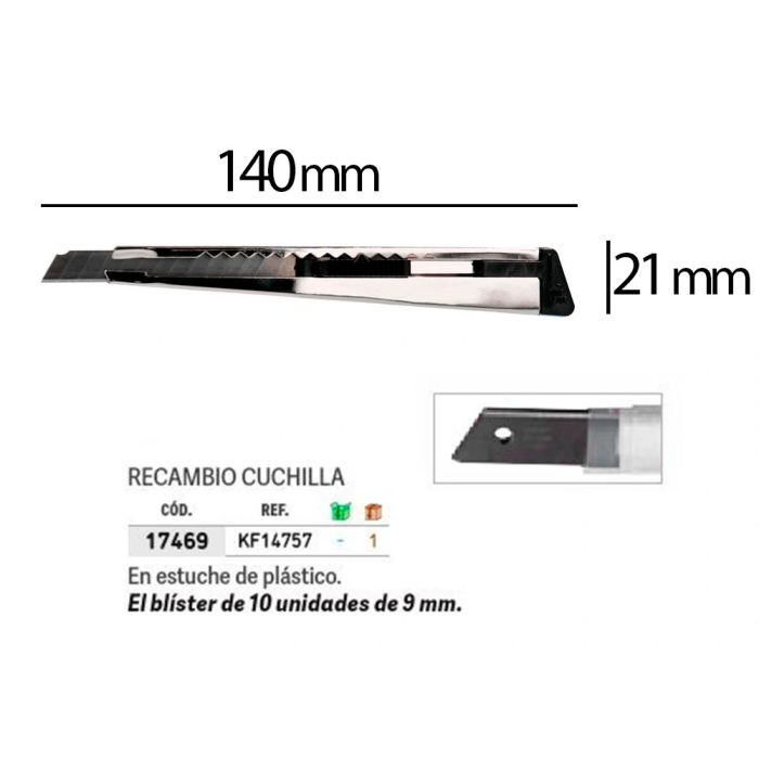Q-connect Cortador Metálico Estrecho con Funda y Clip, Cuchilla 9 mm XD-46, Bolsa 1 Unidad 1