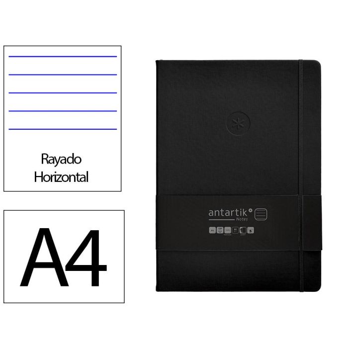 Cuaderno Con Gomilla Antartik Notes Tapa Dura A4 Hojas Rayas Negro 100 Hojas 80 gr Fsc