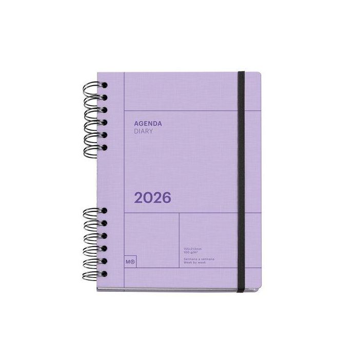 Agenda Anual (2026) Catalan Miquelrius Trends Back To Basics Wire-O Tapa Extra Con Goma Plus 155X213 S/V Apais. Malva