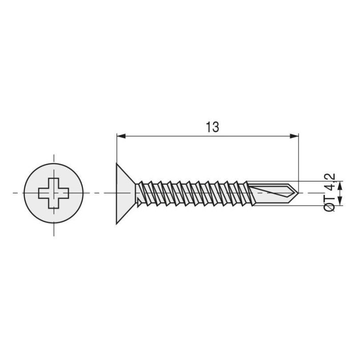 Tornillo Broca Rosca Chapa Cabeza Plana Din 7504-P Zincado Larg.R/Chapa 13Mm Ø Rosca Chapa 4.2Mm Index (1000 Unidades) 1
