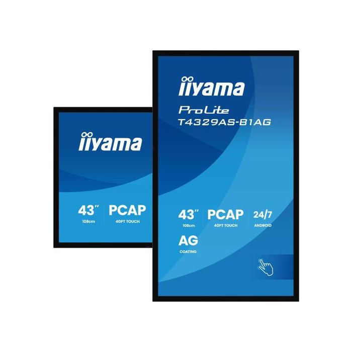 Monitor Iiyama 43" All-In-One Pcap Interactive/ Android 14 Os/ 3840 X 2160/ 450Cd/M² With Touch/ Hdmi X2 + Usb-C/Rs-232C X1/ Wifi 5 - 2.4G / 5G/ Ram: 4Gb, Rom: 32Gb/ Touch Through-Glass (T4329As-B1Ag) 4