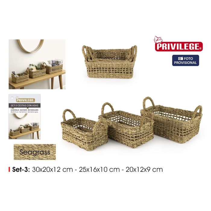 Privilege Set 3 Cestas Rectangulares con Asas 30 cm, 25 cm, 20 cm 0 Privilege Set 3 Cestas Rectangulares con Asas 30 cm, 25 cm, 20 cm 0
