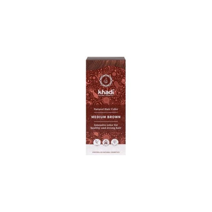 KHADI Tinte Herbal Color Castaño Medio 100g Vegetal Vegano Sin Amoníaco Químicos PPD Resorcinol para Cabello
