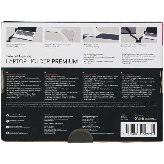 One For All DM0030 Soporte Universal para Portátil para Brazo de Monitor, Acolchado de Silicona, Antideslizante y Antiarañazos 4 One For All DM0030 Soporte Universal para Portátil para Brazo de Monitor, Acolchado de Silicona, Antideslizante y Antiarañazos 4