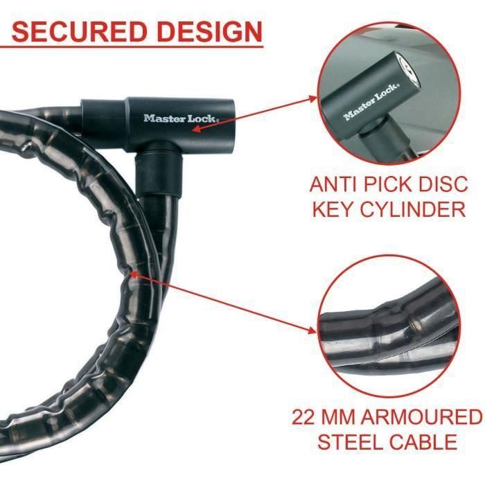 Master Lock 8115EURDPS candado de cable con llave de acero - Negro 2 Master Lock 8115EURDPS candado de cable con llave de acero - Negro 2