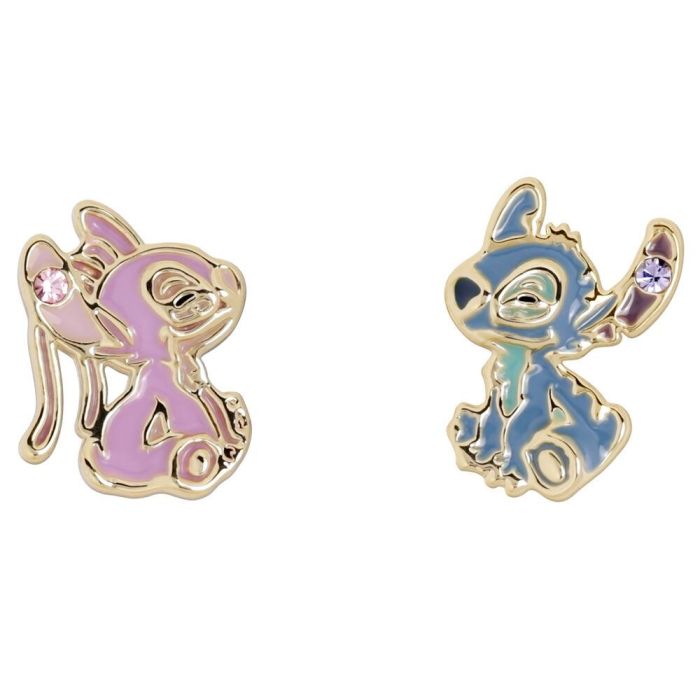 PEERS HARDY Pendientes Stitch & Angel Disney chapados en oro con piedra de colores