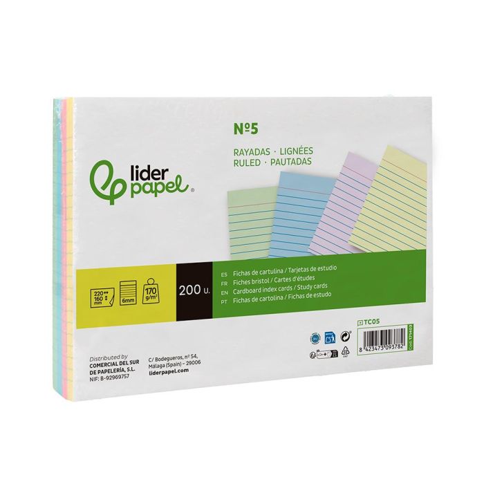 Tarjeta Liderpapel Para Estudiar Rayada Cartulina De Colores 170 gr-M2 160x220 mm Paquete De 200 Unidades 4