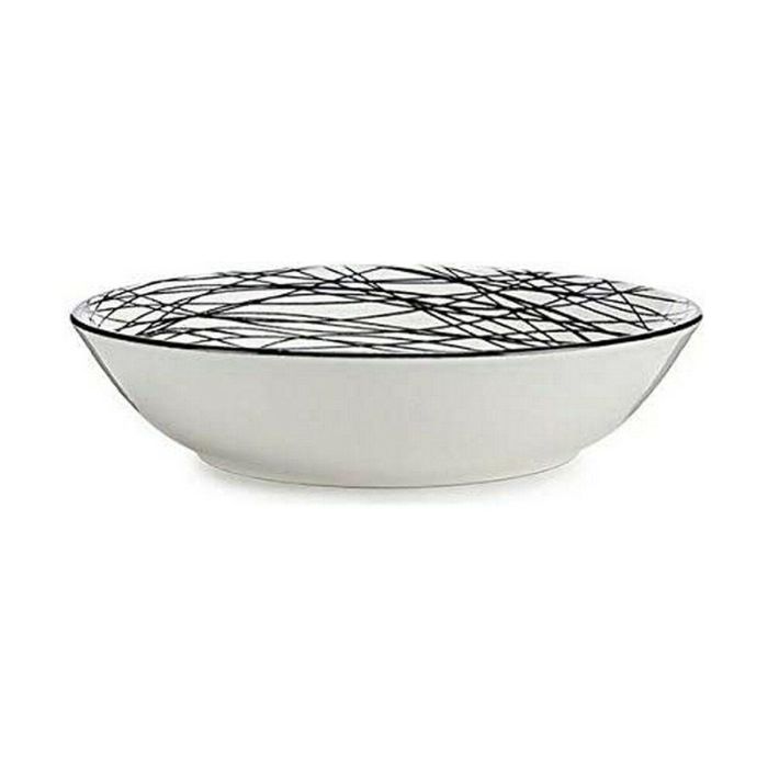 Plato Hondo Rayas Porcelana Negro Blanco 20 x 4,7 x 20 cm 1