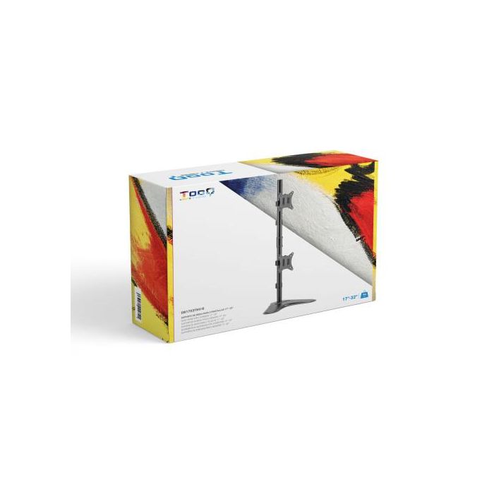 TooQ DB1703TNV - Soporte de Mesa para 2 Monitores de 17" a 32", Ajuste de Inclinación, Giro, Rotación y Altura, Gestión de Cables, Negro