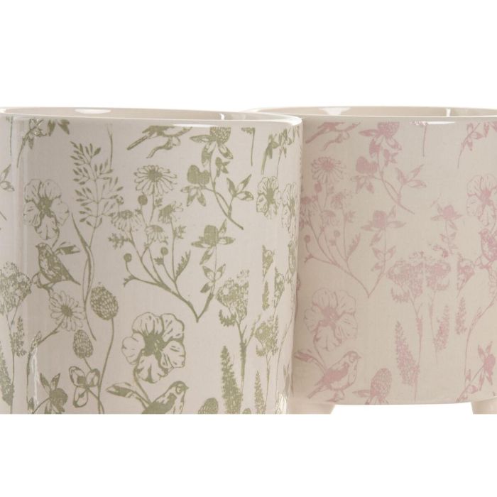 DKD Home Decor Macetero Shabby Blanco Verde Set de 3 (2 Unidades) 13.7 x 14.7 x 13.7 cm 3