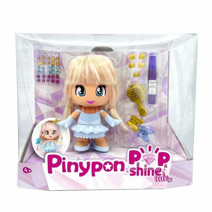 Figura pinypon pop & shine cuentos 17 cm con pelo real que podrás convertir en princesa con purpurina y cristales.