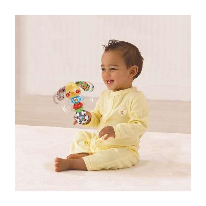 VTech Sonajero Perrito Toby con Luces, Música y Diferentes Texturas para Bebés 0-24 Meses, Juguete Educativo con Pilas Incluidas, 18x13.5x5 cm