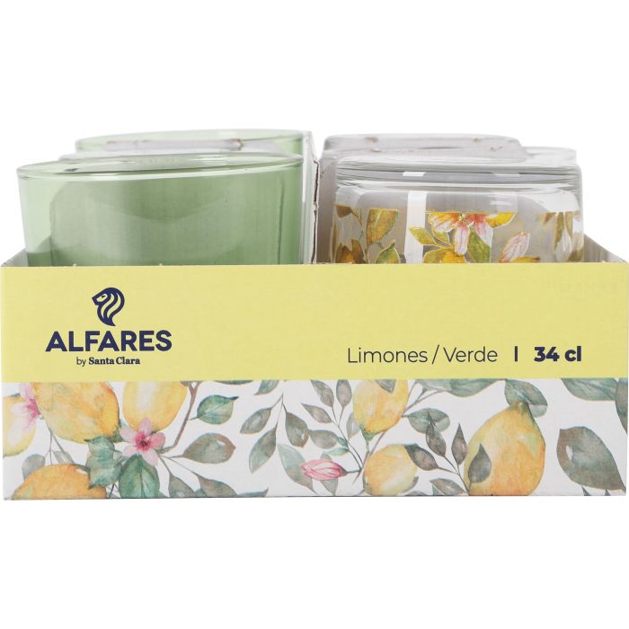 LAV Vaso Pinta 340 ml / 0.34 L con Diseño de Limones Color Verde - 8.5 x 8.5 x 9 cm - Ref. BDG386 (24 Unidades)