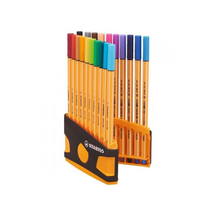 Stabilo Rotulador de fibra Point 88 Color Parade, 0.4 mm, estuche 20 unidades, colores surtidos antracita/naranja