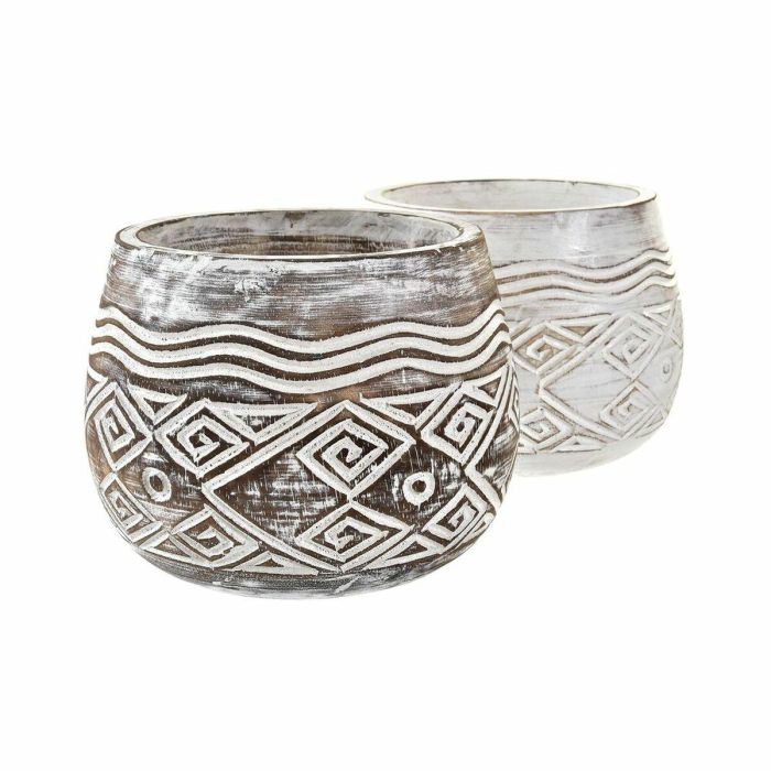 Macetero Balines DKD Home Decor Marron Blanco 22 x 16 x 22 cm (2 Unidades) 1 Macetero Balines DKD Home Decor Marron Blanco 22 x 16 x 22 cm (2 Unidades) 1