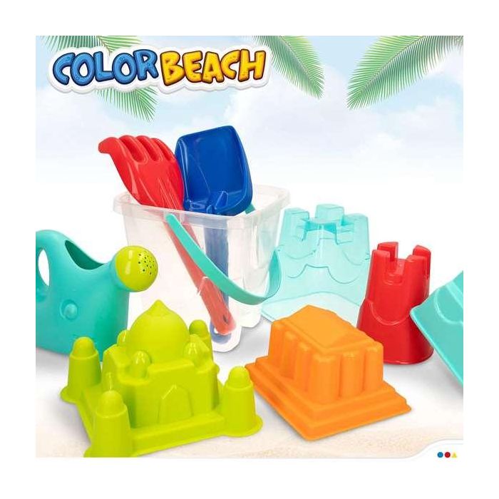 Cubo de playa castillo 18cm con palas 27cm, regadera y 5 moldes en bolsa 4 Cubo de playa castillo 18cm con palas 27cm, regadera y 5 moldes en bolsa 4
