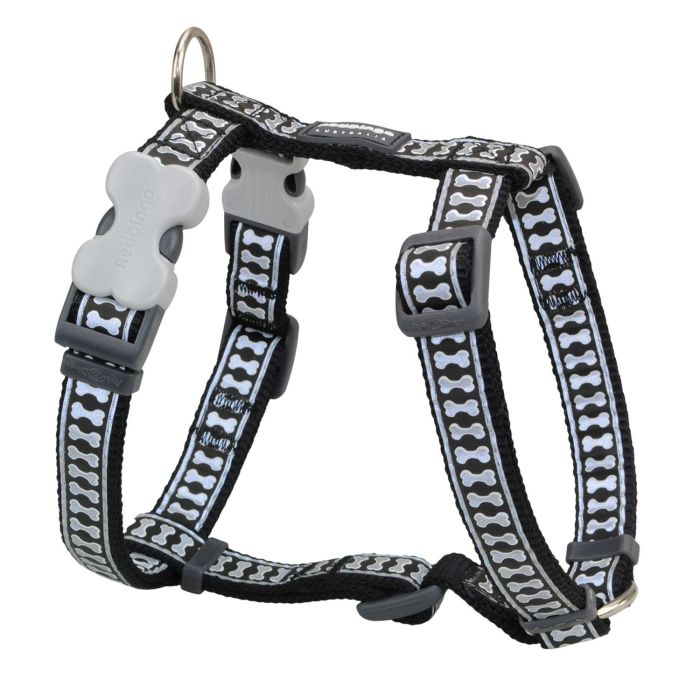 Red Dingo Arnés Perro Reflectante Negro Nylon 25mm Cuello 46-76cm Cuerpo 56-80cm para Seguridad y Visibilidad Nocturna