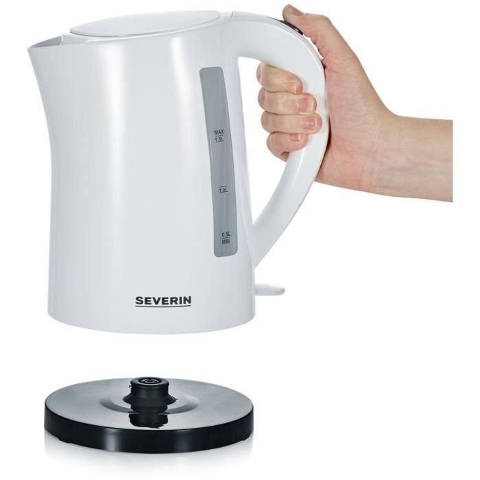 SEVERIN WK3494 Hervidor práctico 1,5 L, ebullición rápida, Apagado automático, Apertura XXL, Organizador de cables, Base 360 °, Blanco