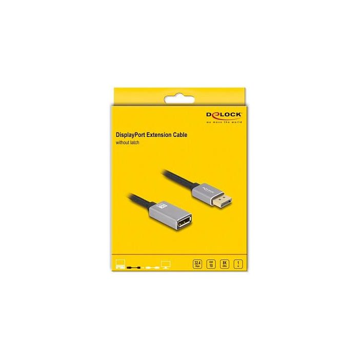 DeLOCK 81079 Cable Extensión DisplayPort 1 m Gris Metálico Macho-Hembra 8K@60Hz/4K@240Hz, DP 1.4, HBR3, DSC, HDCP 2.3, 32.4 Gbps 2