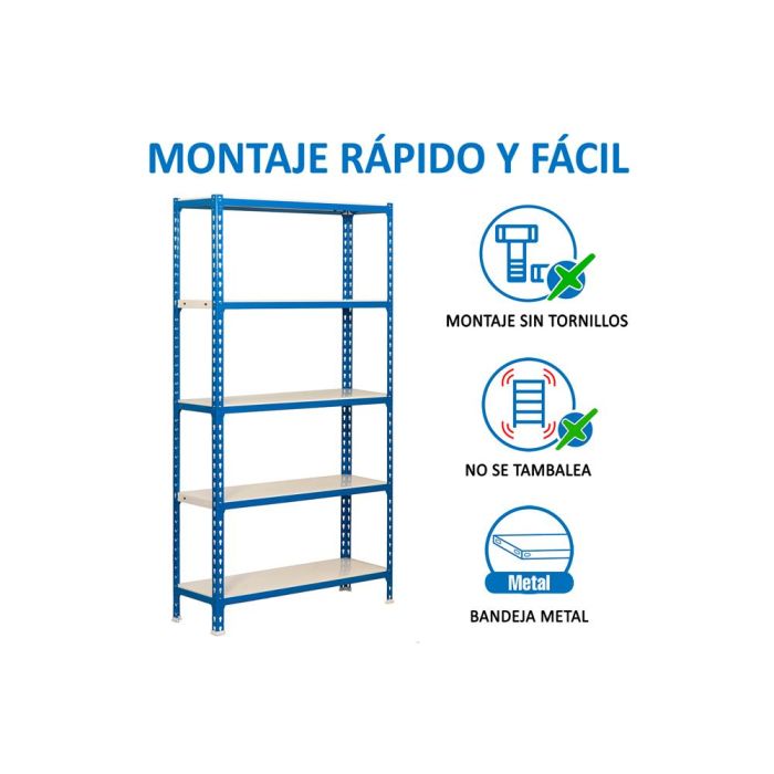 Simonrack Kit Simonclick Mini 5-400 Estantería Metálica 5 Baldas-180 kg 180x80x40 cm Azul-Blanco 6