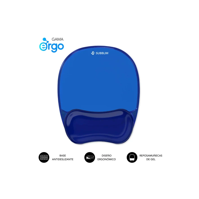 SUBBLIM SUBMP-04E070 Ergo Crystal Flex Reposamuñecas Gel Refrigerante Azul para Ratón y Teclado | Previene Túnel Carpiano