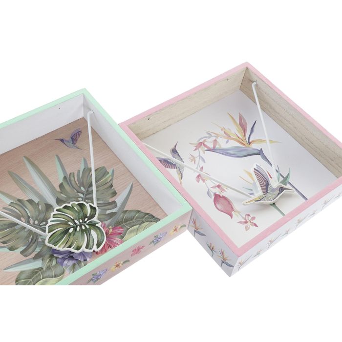 DKD Home Decor Servilletero Tropical Multicolor de MDF y Metal Colección Tropic Garden, 18x18x4 cm (4 Unidades) 1