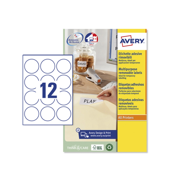 Avery Etiqueta Adhesiva Redonda Blanca 60 mm Removible para Laser Ink-jet Fotocopiadora Caja 240 Unidades 1