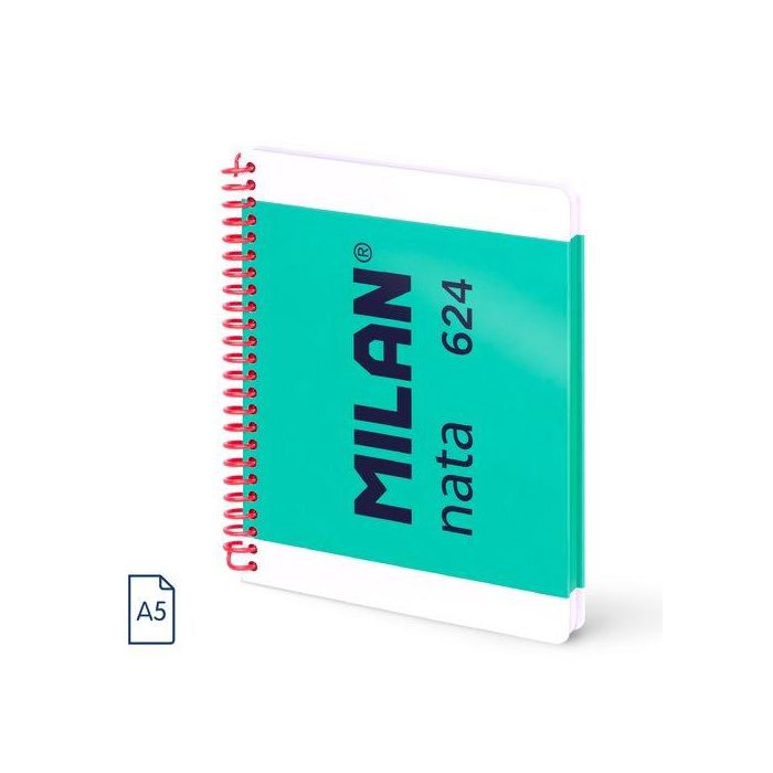 Milan Cuaderno Espiral A5 80H 95 gr 5x5 mm Tapa Dura Colección Nata® 624 Since 1918 Verde