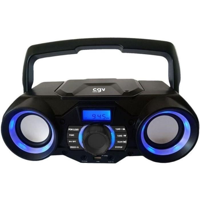 CGV SG-1 Radio CD Portátil Bluetooth 5.0, USB, SD, MP3, CD-R/RW, Sonido Estéreo, Luces y Pilas/Red 2 CGV SG-1 Radio CD Portátil Bluetooth 5.0, USB, SD, MP3, CD-R/RW, Sonido Estéreo, Luces y Pilas/Red 2